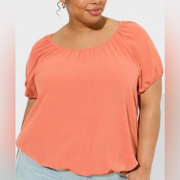 NWT TORRID Apricot Seersucker Surplice Back Short Sleeve Crop Top~ 2X - Picture 1 of 4
